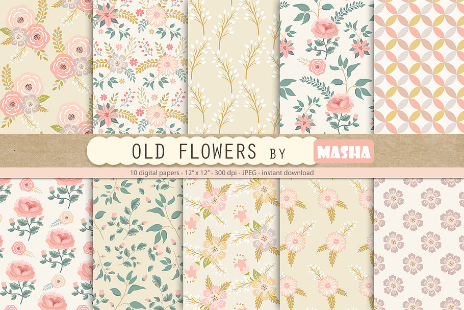 OLD FLOWERS digital papers in Patterns - product preview 8