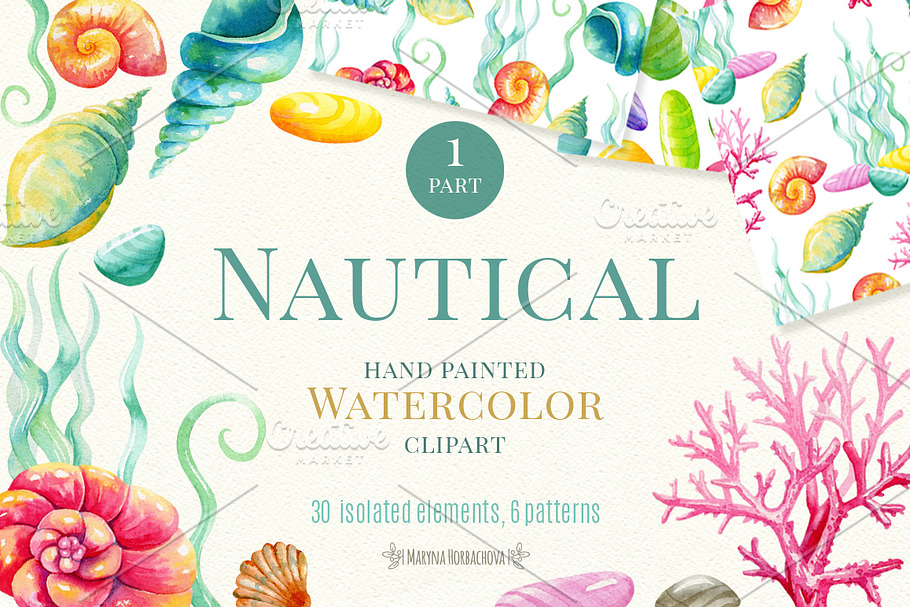 Nautical watercolor clipart. Part 1