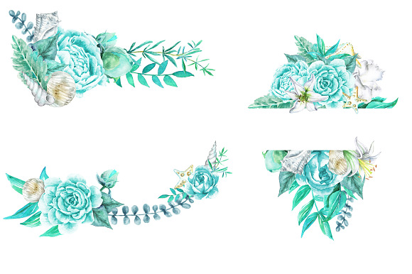 Aqua Flower & Shell Wedding Bouquets in Illustrations - product preview 3