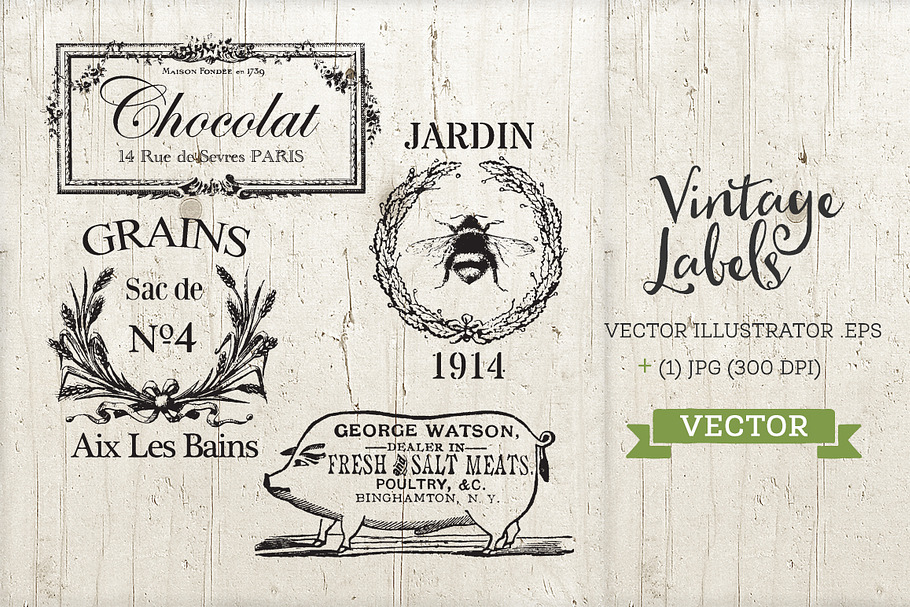 Vintage Antique Labels Set Vector in Graphics - product preview 8