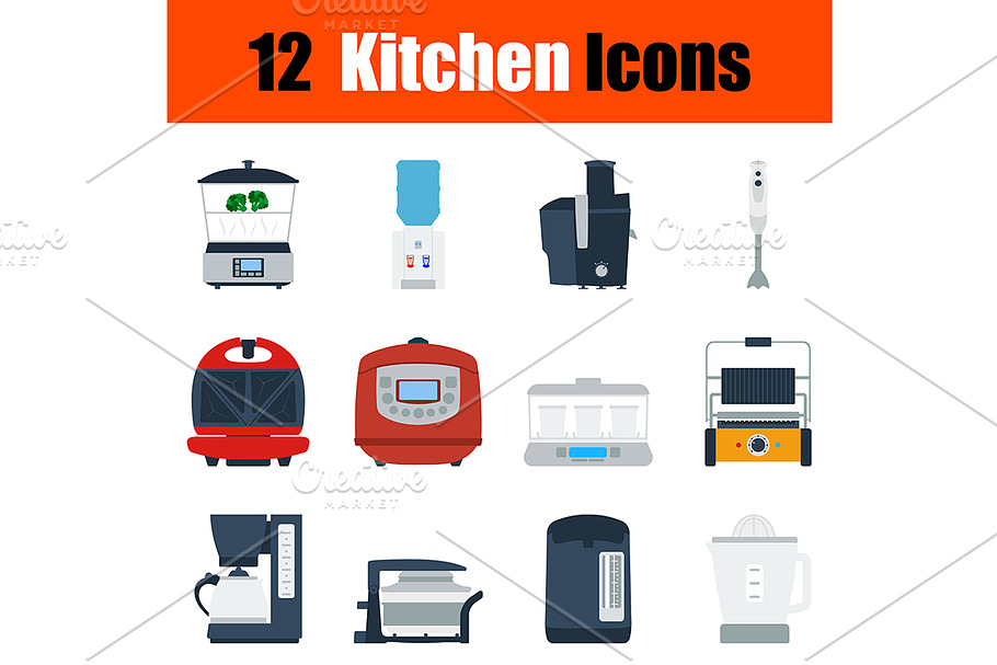 12 kitchen flat design icons
