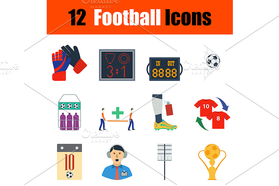 12 football flat design icons in Graphics - product preview 8