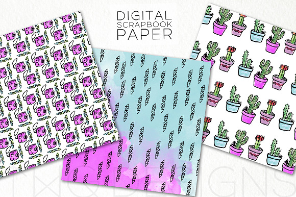 Watercolor Succulents Digital Paper in Patterns - product preview 1