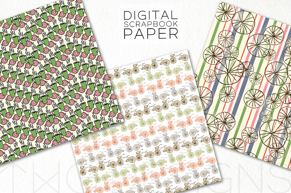 Vintage Bikes Digital Paper in Patterns - product preview 1