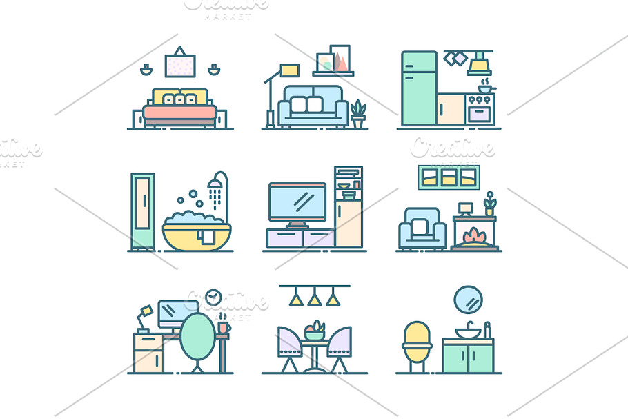 Set of line interior design icons in Graphics - product preview 8