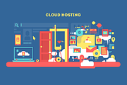 Cloud hosting flat concept