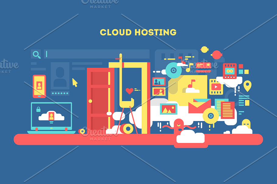 Cloud hosting flat concept in Illustrations - product preview 8
