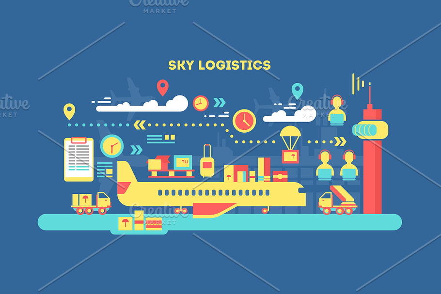 Sky logistics flat concept in Illustrations - product preview 8