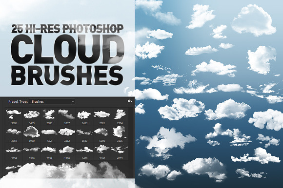 25 Hi-Res Cloud Brushes in Photoshop Brushes - product preview 2