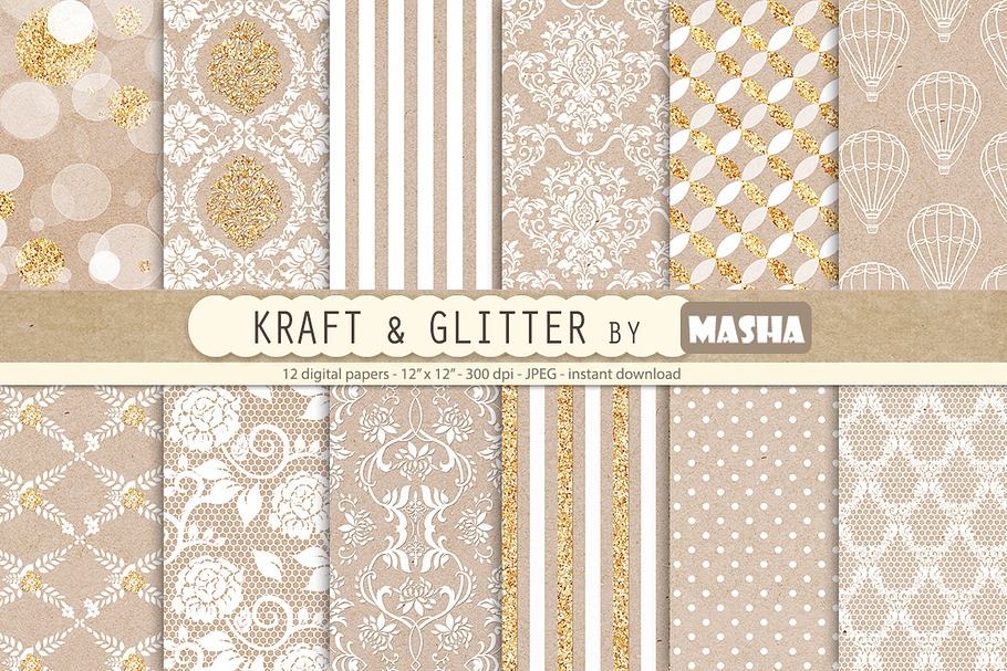 KRAFT AND GLITTER digital papers