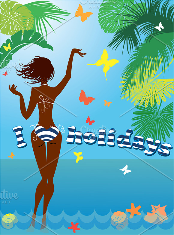Woman in bikini swimwear at tropical in Illustrations - product preview 2
