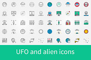 UFO and alien icons set