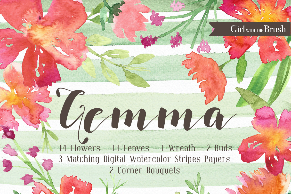 Floral Watercolor Clipart Set in Illustrations - product preview 8