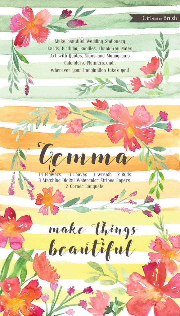 Floral Watercolor Clipart Set in Illustrations - product preview 1