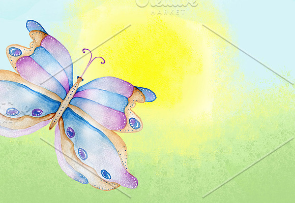 Watercolor butterflies. Elements in Illustrations - product preview 1