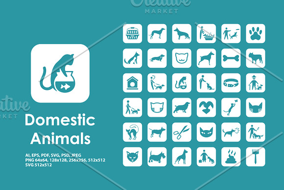 Domestic animals icons in Animal Icons - product preview 1