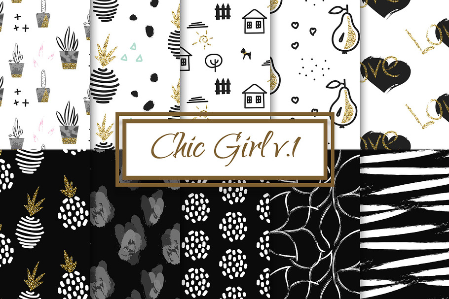 Chic Girl v1. - seamless patterns