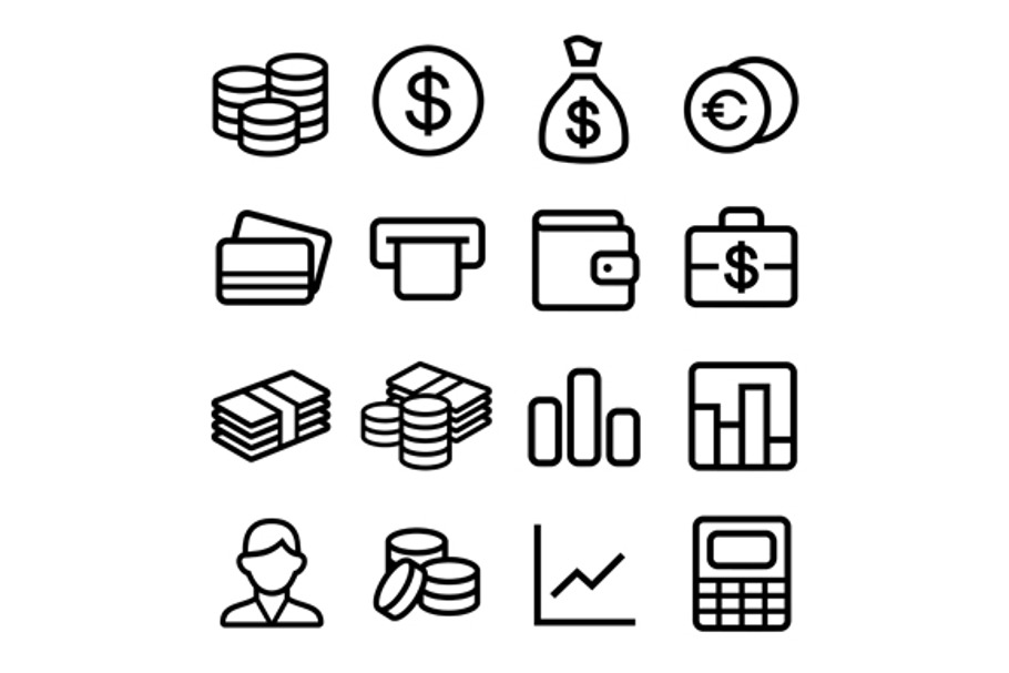 Money Line Style Icons Set