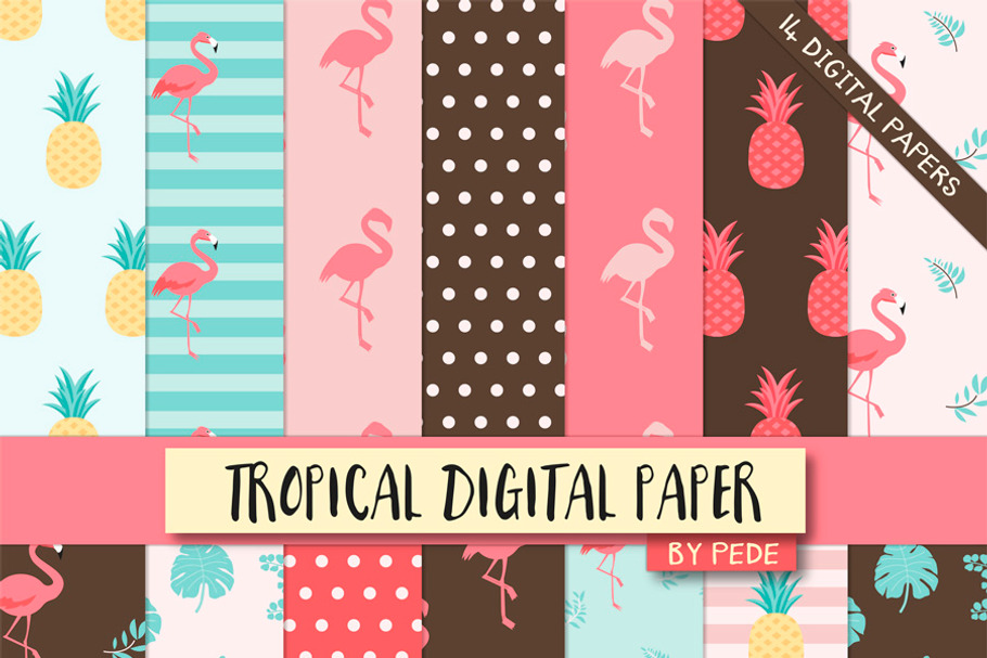 Tropical digital paper in Patterns - product preview 8