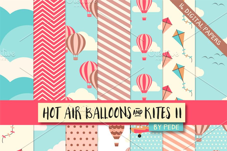 Hot air balloons digital paper in Patterns - product preview 8