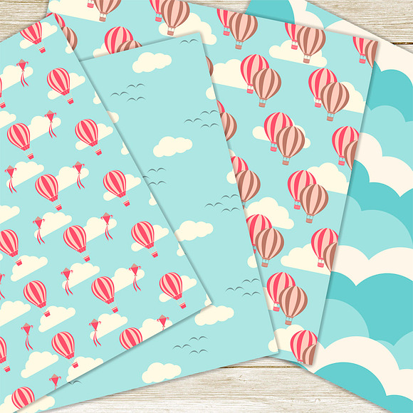 Hot air balloons digital paper in Patterns - product preview 1