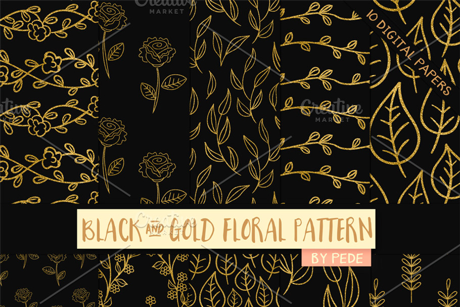 Black and gold digital papers in Patterns - product preview 8