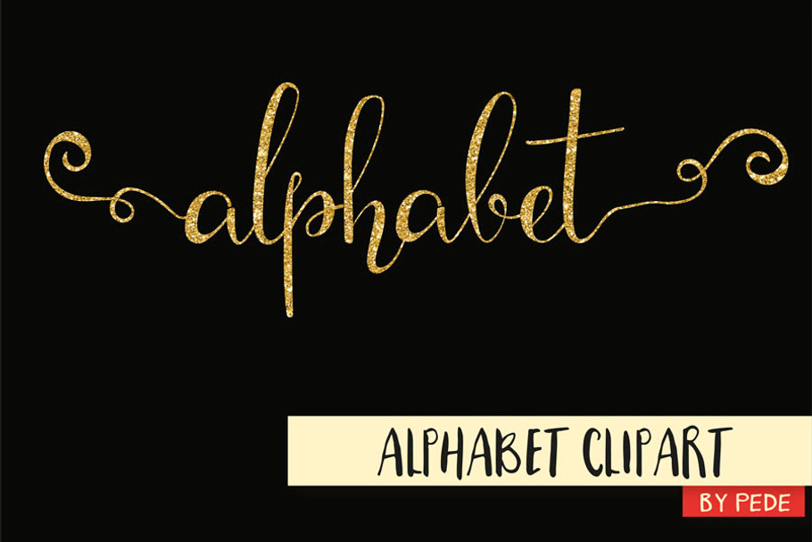 Gold glitter alphabet clipart