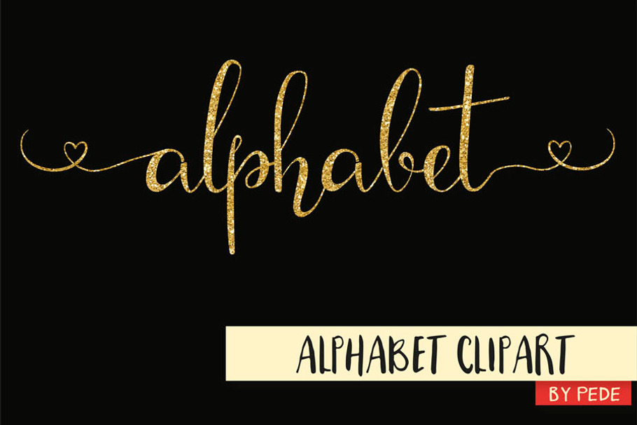 Gold glitter alphabet clip art