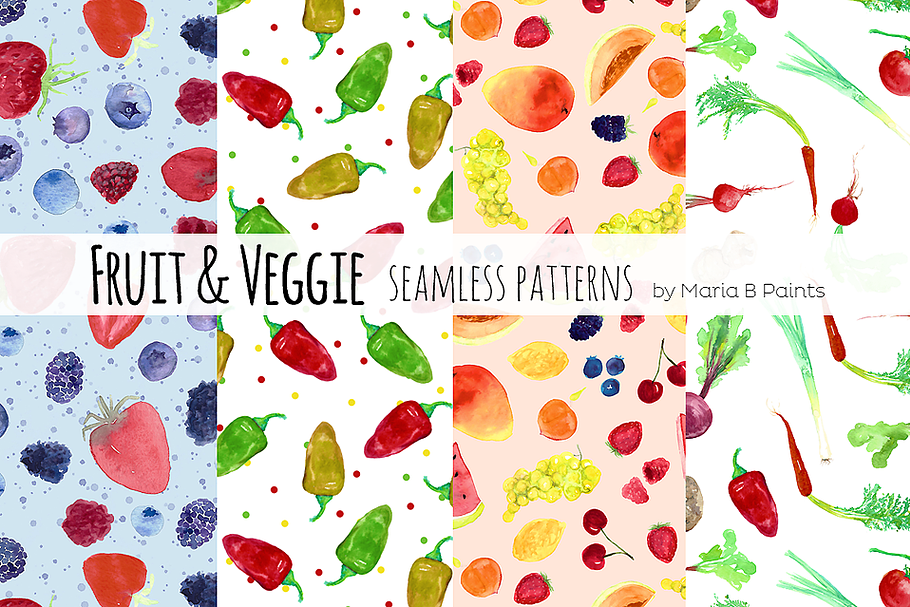 Watercolor Seamless Patterns - Fruit in Patterns - product preview 8