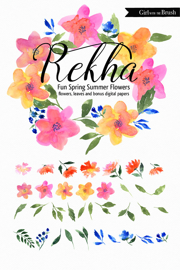 Watercolor Summer Florals + Bonus in Illustrations - product preview 1