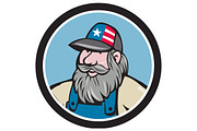 Hillbilly Man Beard Circle Cartoon