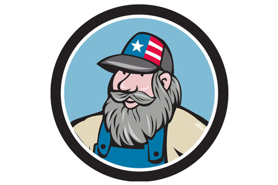 Hillbilly Man Beard Circle Cartoon in Illustrations - product preview 8
