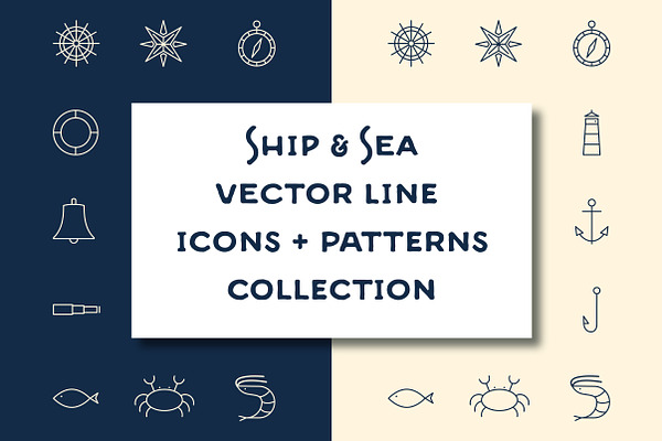 15 Ship & Sea line icons + patterns