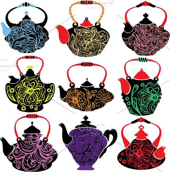 Retro design china tea pots in Patterns - product preview 3