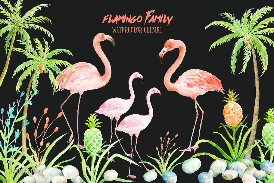Watercolor Clip Art Flamingo