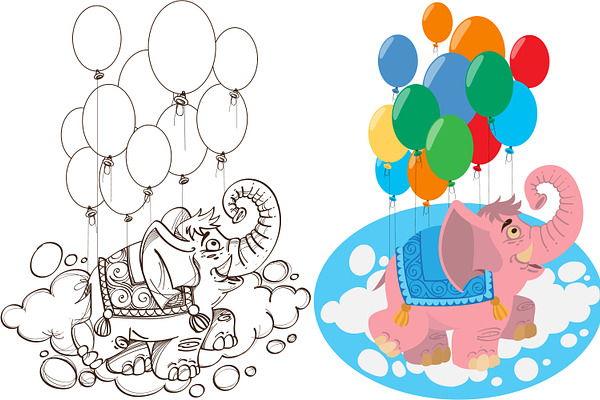 Elephant with balloons.