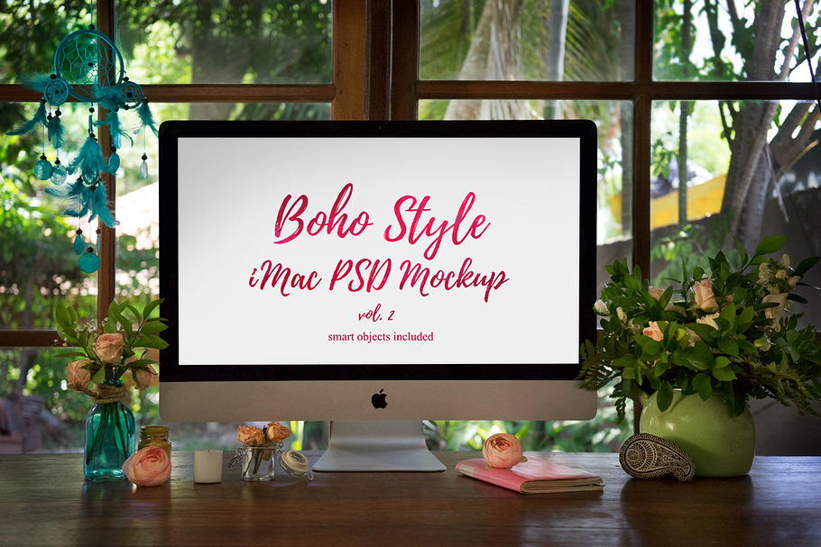Boho Style iMac PSD Mockup — vol. 2