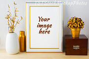 White Frame Mockup with wooden box