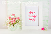 Frame Mockup with pink roses