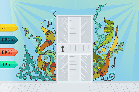 Open door of inspiration grass. in Illustrations - product preview 1