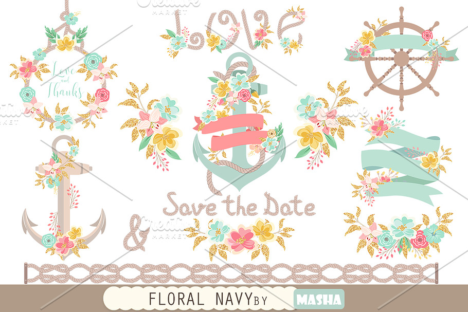 FLORAL NAVY CLIPART