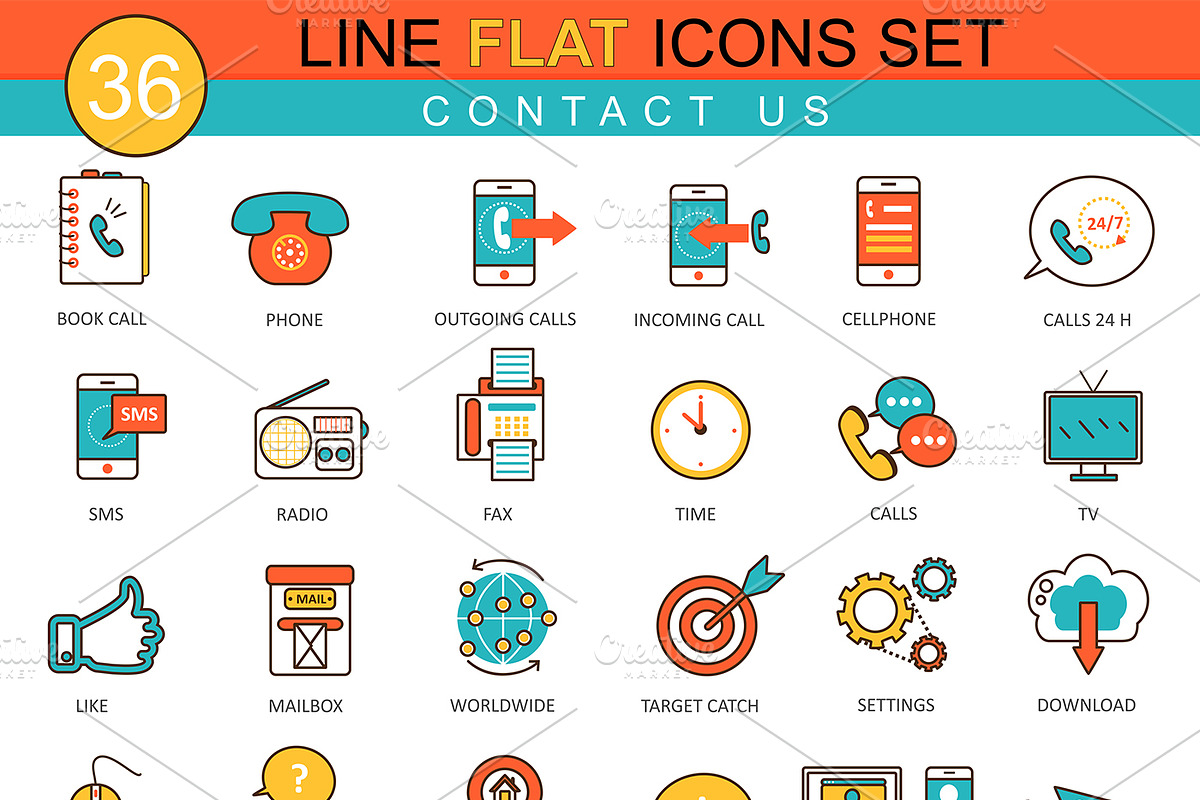 36 Contact us flat line icon set. in Contact Icons - product preview 8