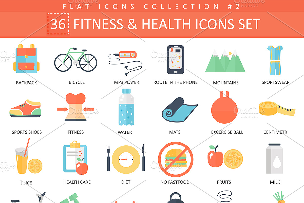 36 Fitness & health flat icons set. in Health Icons - product preview 8
