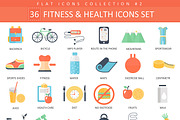 36 Fitness & health flat icons set.