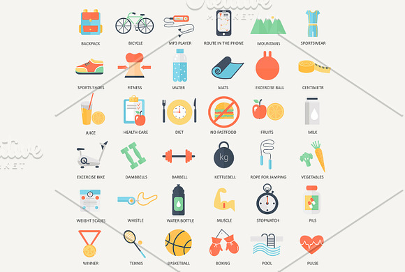36 Fitness & health flat icons set. in Health Icons - product preview 1