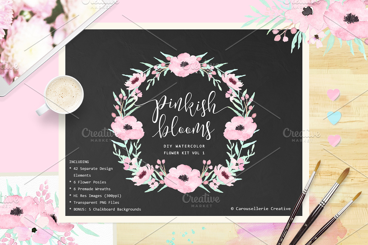 Pinkish Blooms - Watercolor Flowers in Illustrations - product preview 8
