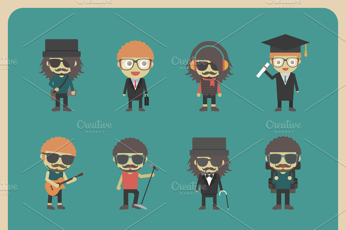 all hipster character set in Illustrations - product preview 8