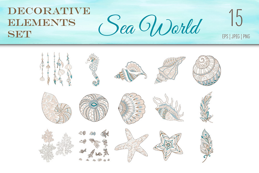 Sea World Boho Style Elements in Illustrations - product preview 8