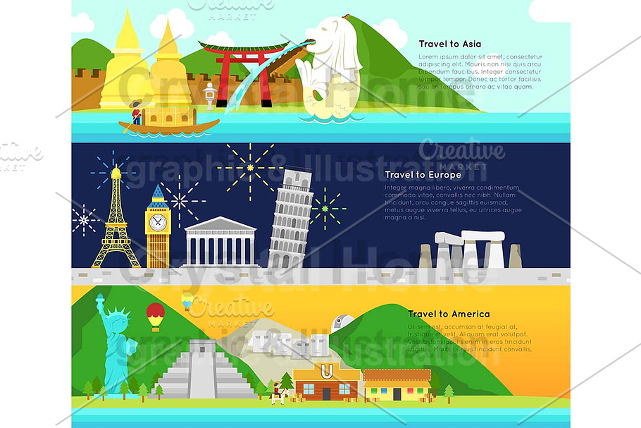 World continent tourism banner 1 in Illustrations - product preview 8