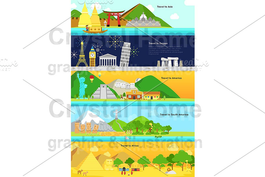 World continent tourism long banner